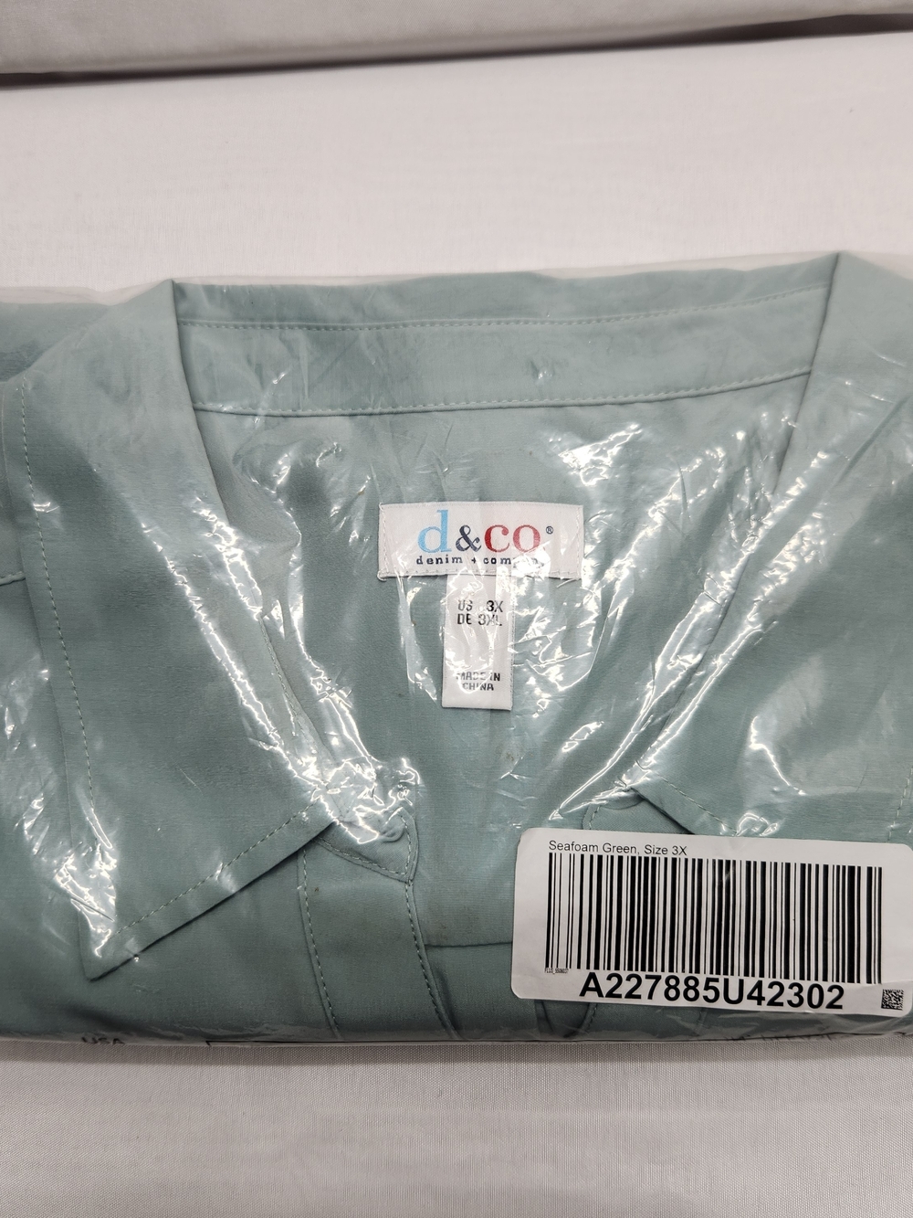 ⭐️NWT Denim & Co Soft Utility Tunic Blouse Seafoam Green Plus Size 3X Roll Tab